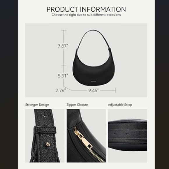 Crescent Crossbody Adjustable Shoulder/Clutch Bag, Black, Vegan Leather, NWOT - Picture 5 of 9